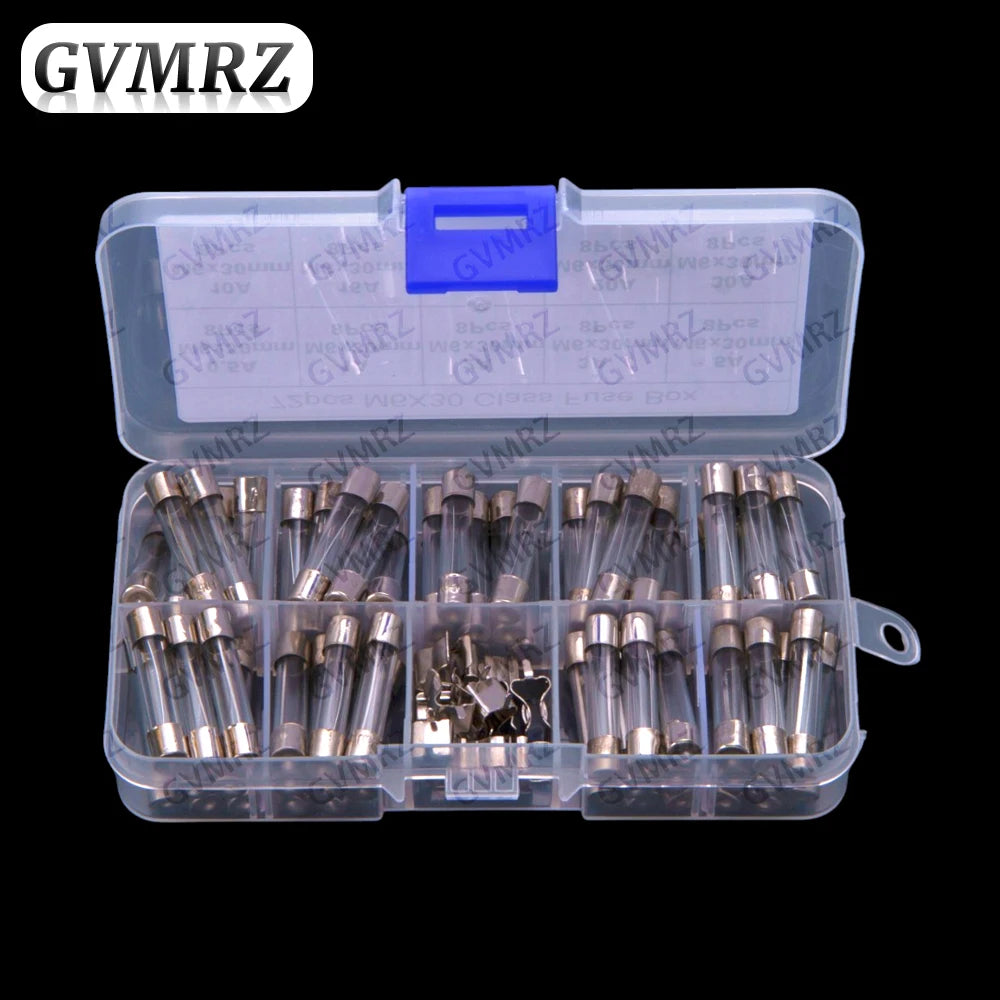 72pcs 6*30MM 0.5A-30A Glass Fuse Tubes 250V Box 0.5A 1A 2A 3A 5A 10A 15A 20A 30A 6x30MM