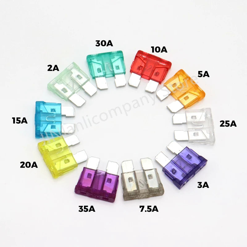 100/50pcs Car Truck Micro Blade Fuses 2A 3A 5A 7.5A 10A 15A 20A 25A 30A 35A AMP Mini Size Fuse Plastic Box Assortment with Clip