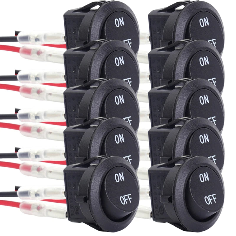 1/5/10/20pcs Motorcycle Mini Round Rocker Switch 12 Volt on/Off Toggle Switch 15cm Pre-Wired Auto Marine Electrical Switch