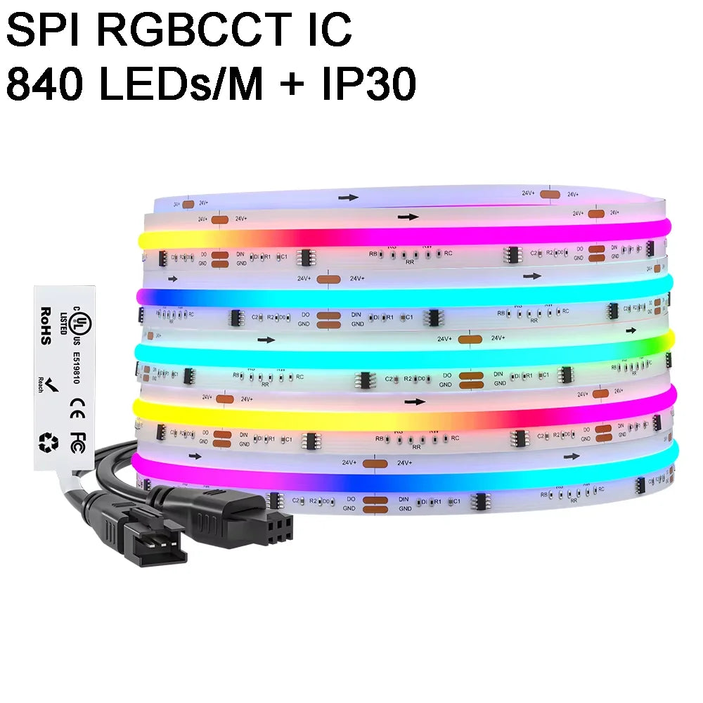 FCOB SPI RGBCCT IC LED Strip Light WS2811 Addressable 840 960 LED Dream Color RGB CW WW DC24V FOB High Flexible COB Lights RA90