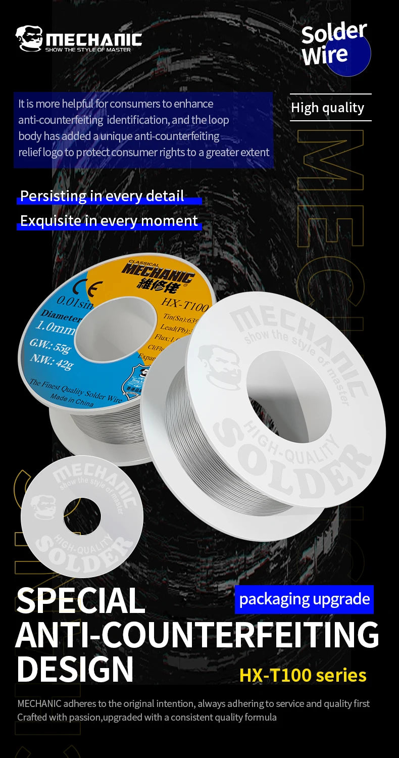 【MECHANIC】 HX-T100 500g Soldering Wire Mild Rosin Core  0.5mm 0.6mm 0.8mm 1mm 1.2mm for IPhone Samsung Repair Tool