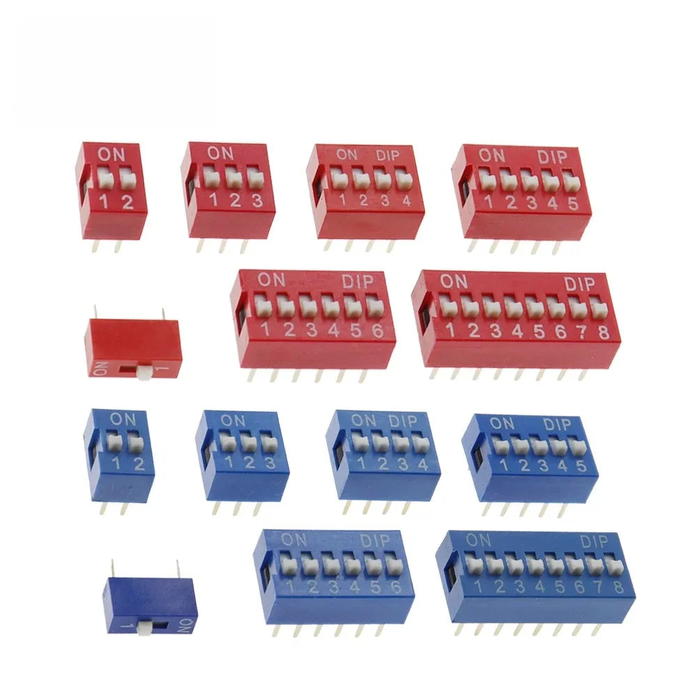 10PCS Red, Blue Toggle Switch Spacing 2.54MM DIP Dial The Code Switch 1 2 3 4 5 6 7 8 9 10 12 PIN Quick Switch