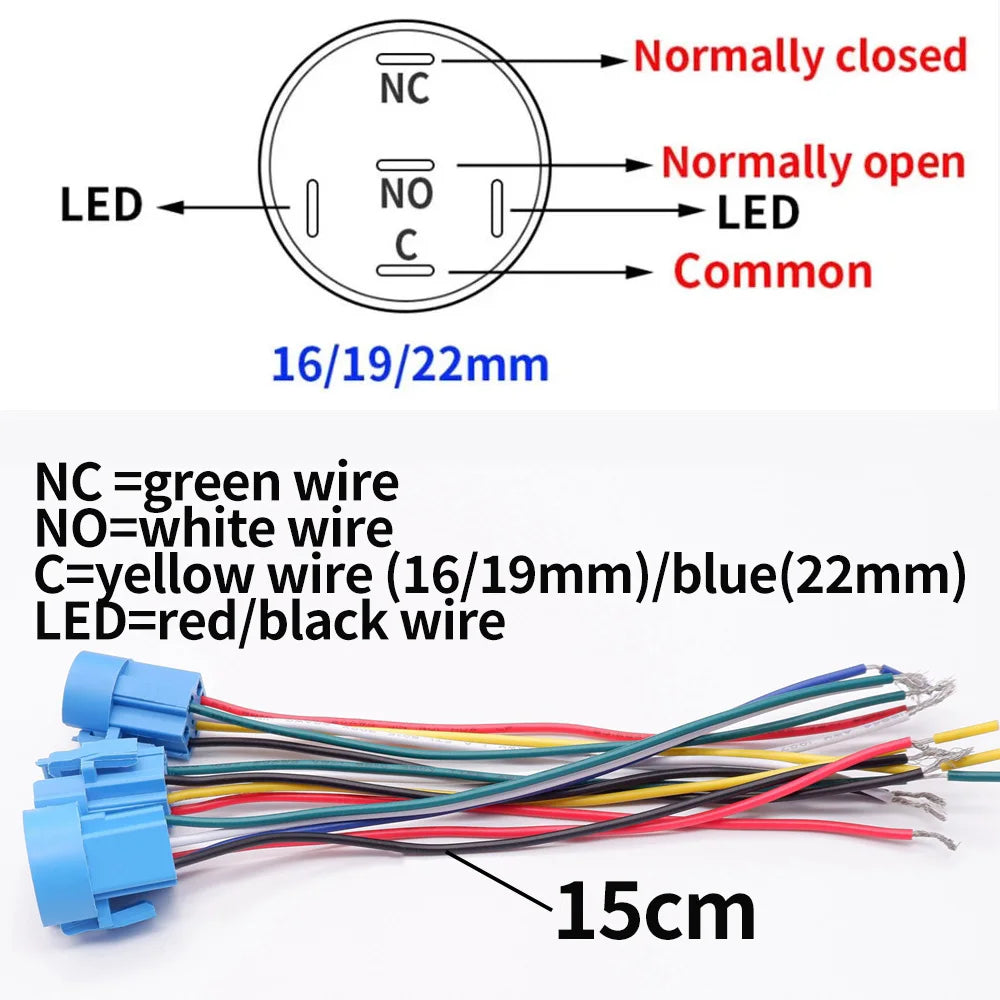 16/19/22mm Customized Metal Push Button Switch with Socket Start Stop For Car Boat Fog Black/Silver Waterproof LED Light 12V 24V