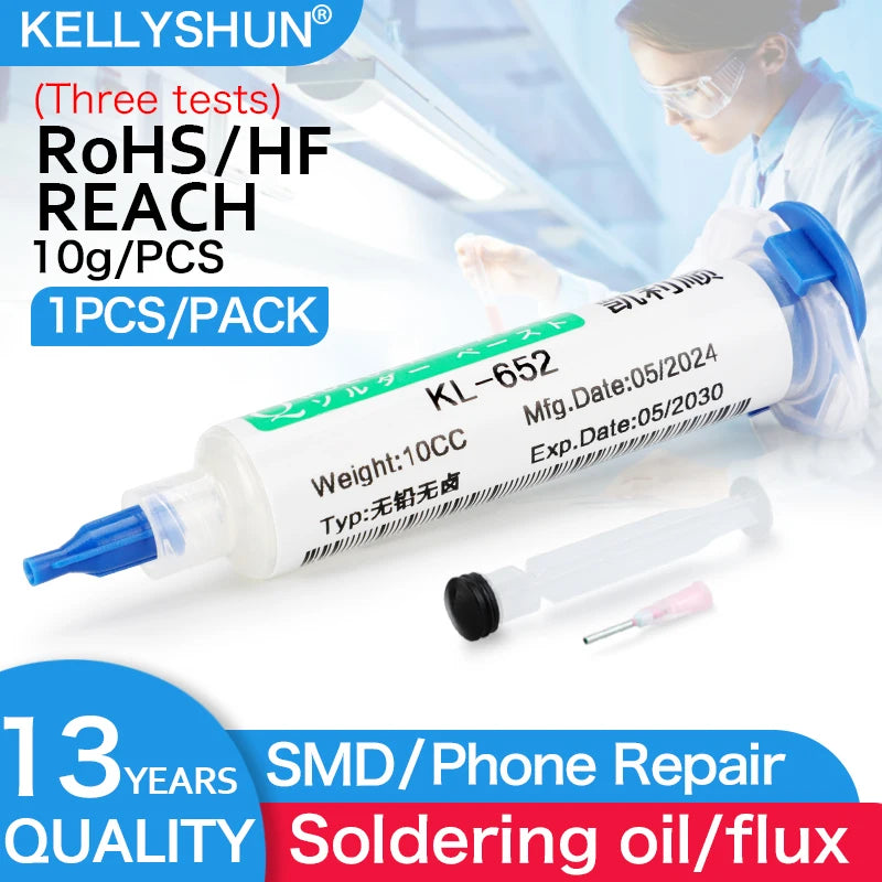 Flux 100% Original KELLYSHUN PCB Soldering Flux 10ml Needle Tube Welding Flux No-Clean Soldering Paste NC 559 558 652 Solder