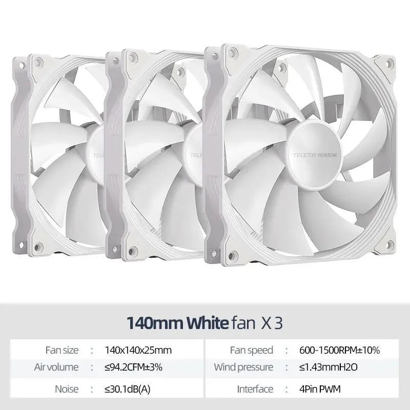 Teucer AF 14025 PC Case Cooling Fan 12V 4Pin PWM MHDB Hydraulic Bearing White 14CM Silent Fan for Computer Radiator Ventilator