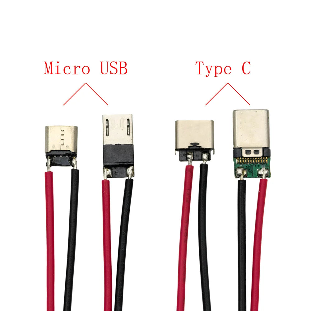 2 Pin Micro USB Male Female Jack Type C USB Plug Soldering Wire Connector Charging Port Interface Charging Socket DIY 10CM