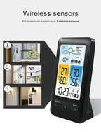 Wireless Table Weather Station Color LCD Digital Temperature Humidity Monitor Moon Phase Barometer Forecast Sensor Alarm Clock