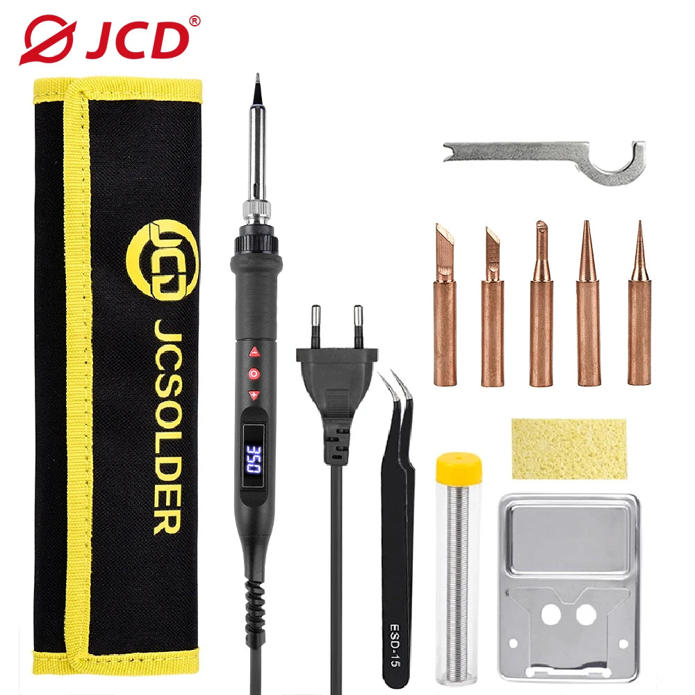 JCD Digital Soldering Iron Set Kit 80W with ON/OFF Switch Adjustable Temperature LCD Welding Tools Ceramic Heater Soldering Tips