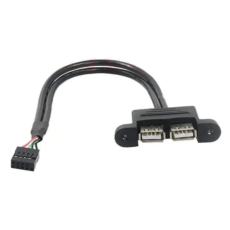 Motherboard 9-Pin to Dual Port USB 2.0 A Female With Ear Screw Hole Panel Data Extension Cable DuPont 2.0/2.54mm 9Pin Terminal