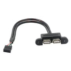 Motherboard 9-Pin to Dual Port USB 2.0 A Female With Ear Screw Hole Panel Data Extension Cable DuPont 2.0/2.54mm 9Pin Terminal