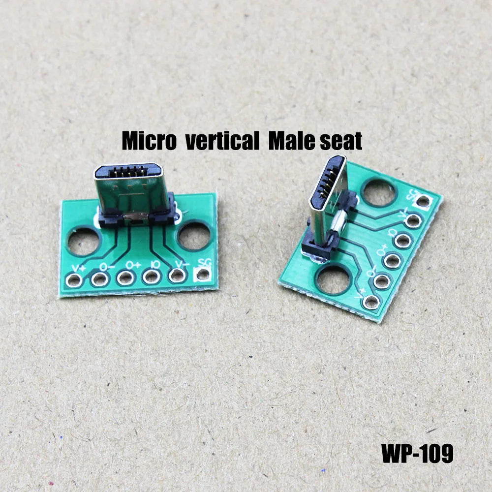 1Pce Vertical USB Micro USB 2.0 Male Lengthen Head Connector PCB Converter Adapter Breakout Board 180 Degree Vertical WP-110
