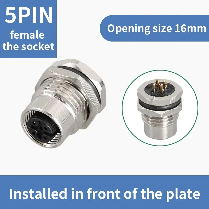 M12 male and female socket  4 5  8  pins weld IP67/68 Install front/rear panel waterproof circular connectors