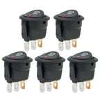 5Pcs Black On-OFF Rocker Switch Set Round DC 12V 20A Red Led Fog Light Lamp Symbol Car Van Truck Boat Rocker Switch