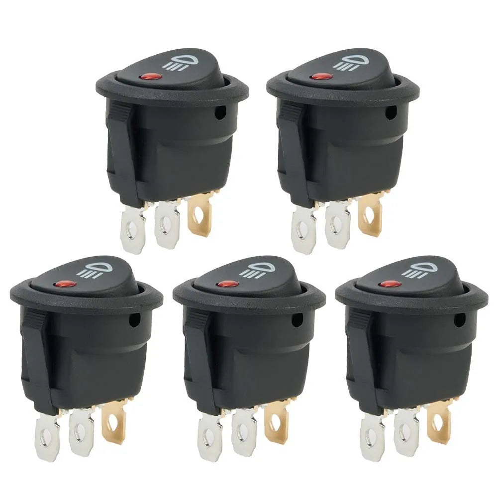 5Pcs Black On-OFF Rocker Switch Set Round DC 12V 20A Red Led Fog Light Lamp Symbol Car Van Truck Boat Rocker Switch