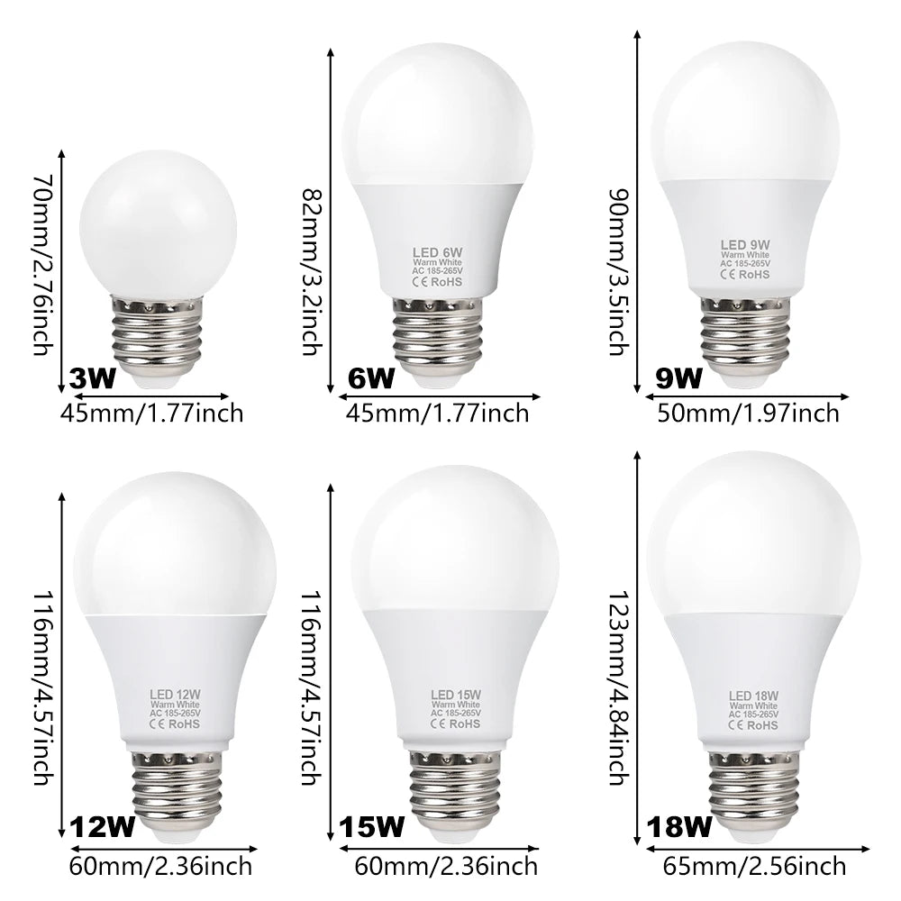 4pcs/lot LED Light Bulbs E27 AC 220V SMD2835 3W 6W 9W 12W 15W 18W Home Indoor Room LED Lamps Cold/Warm White Lights Bulb