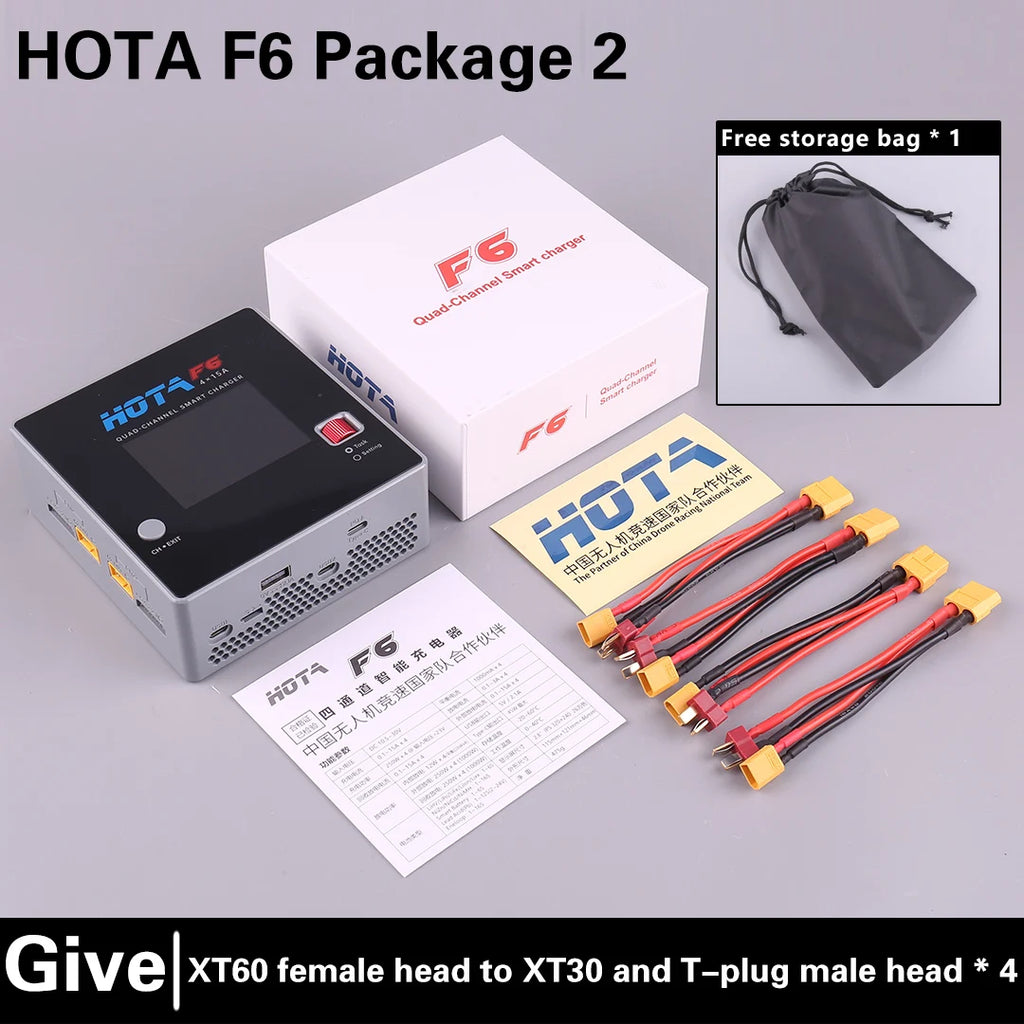 HOTA F6 QUAD-CHANNEL SMART Charger DC1000W 4*15A for Lipo LiIon NiMH Lipo Battery Balance Charger Discharger with USB 45W Type-C