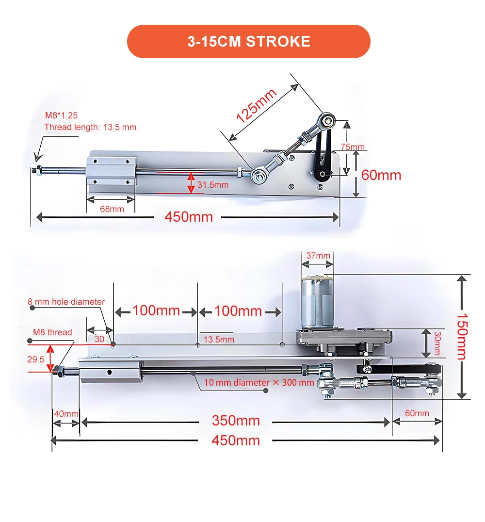 DC Reciprocating Linear Actuator All‑Metal Body Adjustable Stroke Pure Copper Motor DIY Reciprocating Motion Drive Mechanism