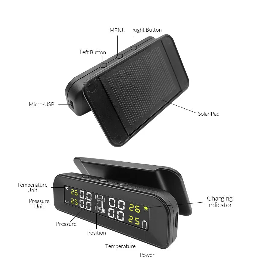 E-ACE K07 TPMS Solar Sensor Intelligence Wireless Tire Pressure Monitoring System Temperature Warning With 4 Sensors