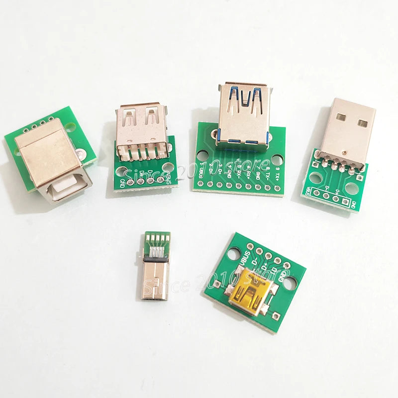 5PCS USB 2.0 3.0 Mini Male Female Adapter PCB Board -6-in-1 Connector Module Kit For Electronic Repair And Prototype Production