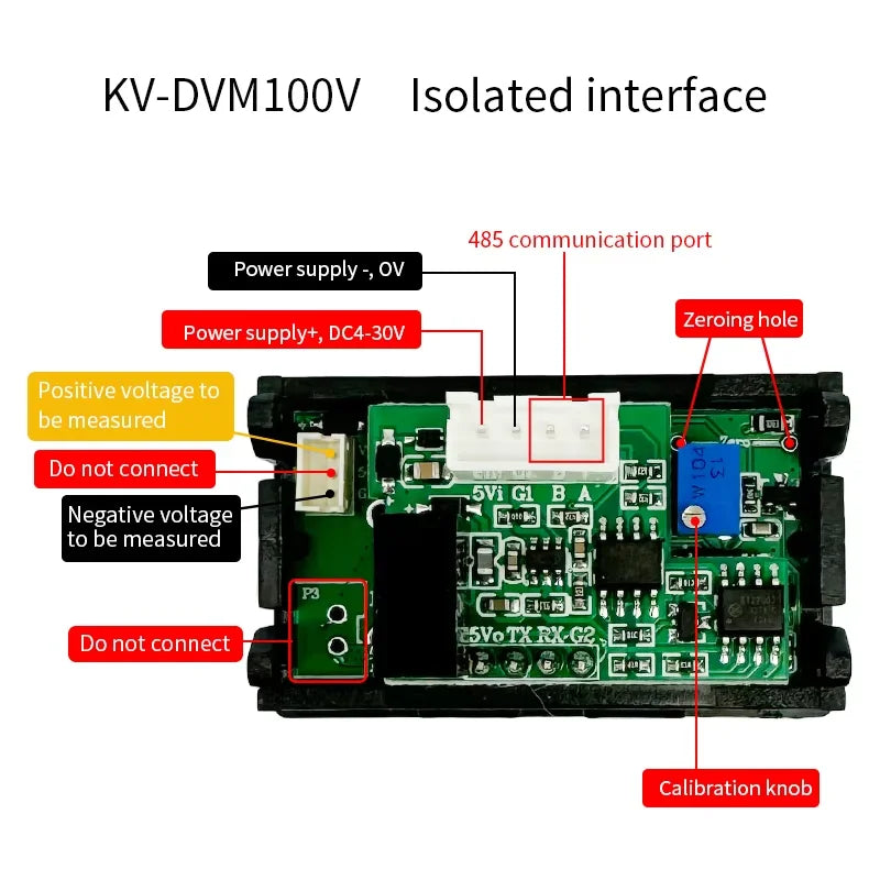 5-Digit High Precision DC Digital Voltmeter Panel Meter Head, 0-99.999V (100V), RS485 Modbus RTU Online, LED Display DIY Module