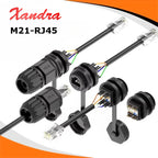 Waterproof M21 RJ45 Ethernet Connector 8P8C Network Socket Through Wall Panel Mount IP67 Straight Through Male Female Plug Cat5