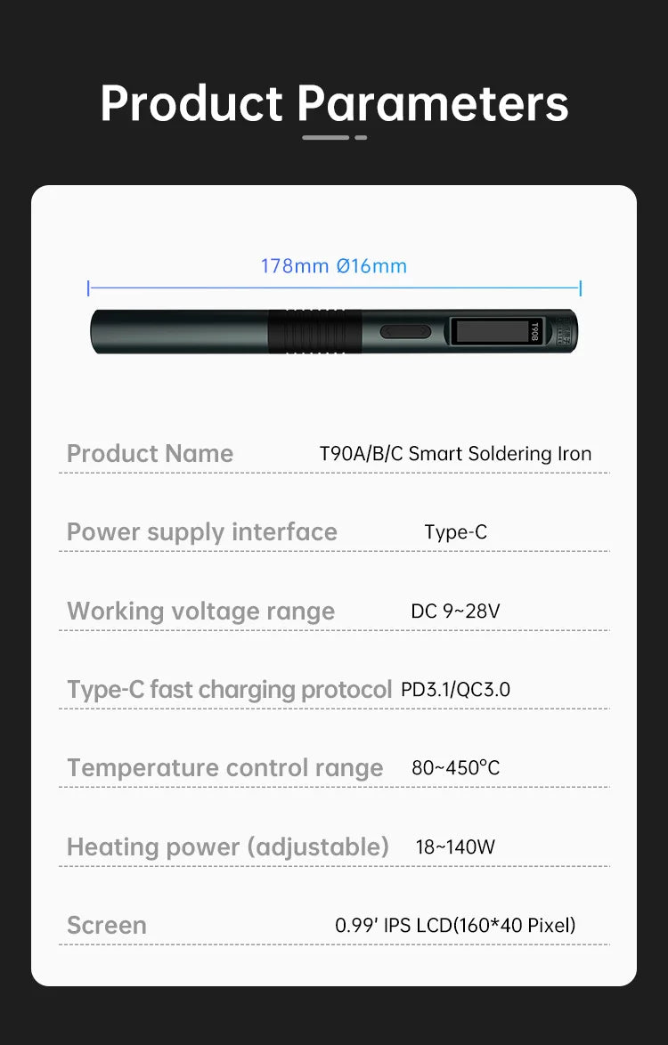 ALIENTEK T90 Smart Soldering Iron PD 140W Adjustable Temperature DC 28V 80-450℃ Welding Solder Station Kit C210 C245 T65 Tools