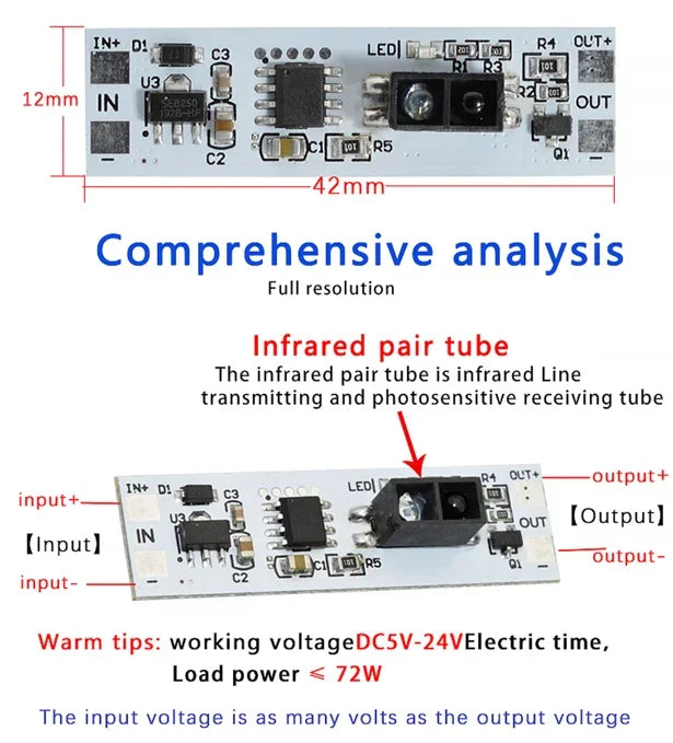 Touch Switch Capacitive Module PIR Motion Sensor 5V-24V 3A LED Dimming Control Lamps Short Distance Scan Sweep Hand Sensor