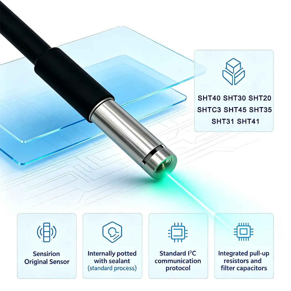 1PCS SHT40 SHT30 SHT20 SHTC3 SHT45 SHT35 SHT31 Digital Temperature Humidity Sensor Stainless Steel I2C Probe with IIC Interface