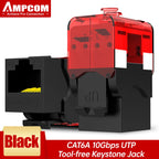 AMPCOM CAT6A CAT6 Tool Less Keystone Jack,  RJ45 UTP Keystone Module Adapter No Punch-Down Tool Couplers Modular Connector