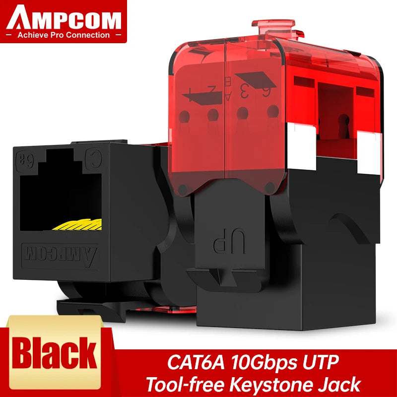 AMPCOM CAT6A CAT6 Tool Less Keystone Jack,  RJ45 UTP Keystone Module Adapter No Punch-Down Tool Couplers Modular Connector