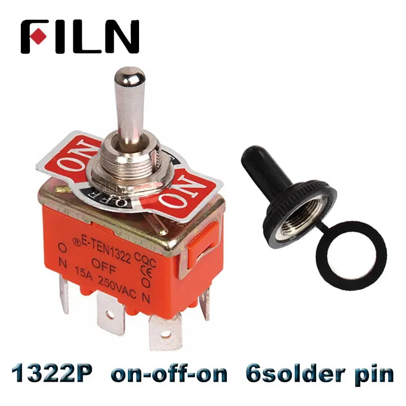 FILN 15A 250V Toggle Switches Miniature Thumb Lever on Off Electronics SPST SPDT DPDT Power Rocker Waterproof Cap