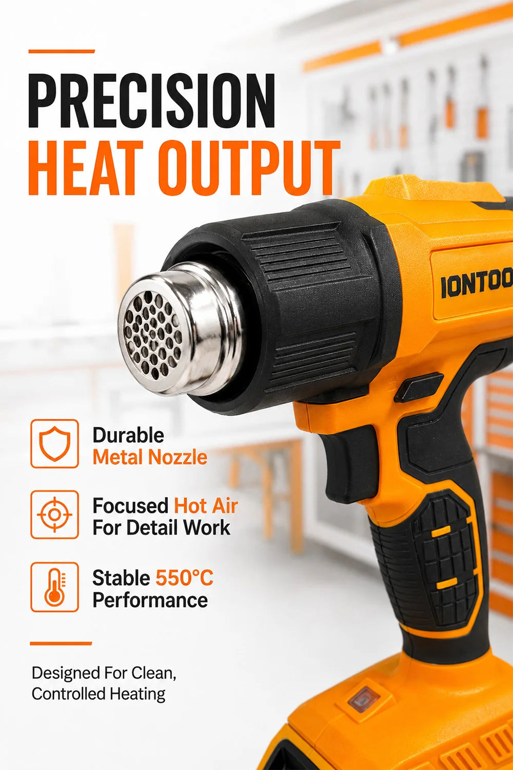 IONTOOL Cordless Heat Gun 550℃ 250/500LPM  for Heat Shrink Tubing PVC Bending and DIY Craft Projects Tool Only
