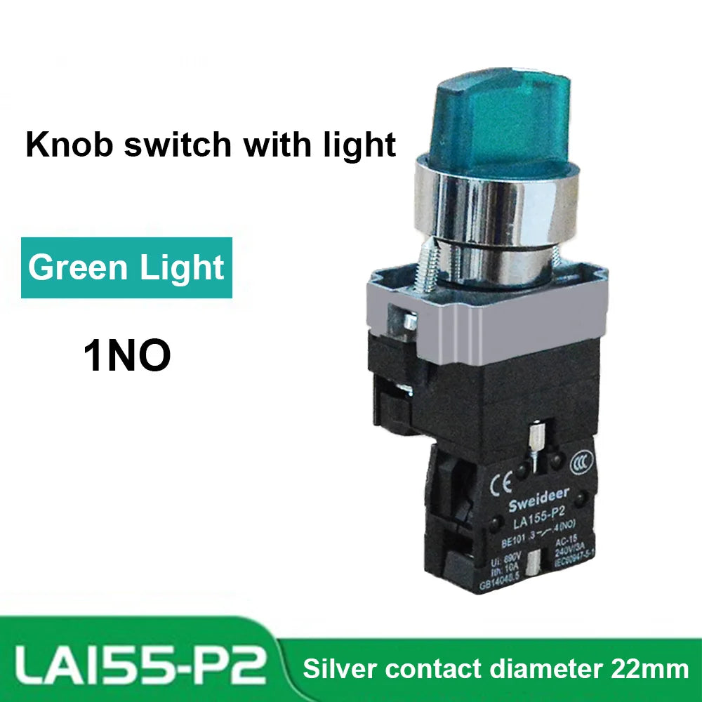 22MM Knob Switch Button LED Light Rotary Switch Momentary Latching 2/3 Position ON/OFF Power Switch 6V12V24V220V380V110V TURN