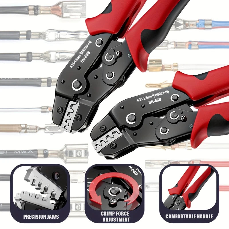 1Pc Professional Ratchet Wire Crimping Pliers AWG 23-16/0.25-1.5mm² Manual Crimper Tool JST Dupont Terminals Spring Wiring Harness