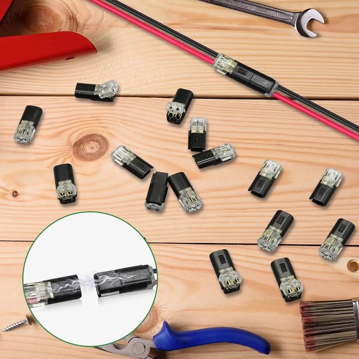 50/1pcs Double-Wire Plug-in Connector with Locking Buckle Pluggable LED Wire Connector 2 Pin 2 Way Universal Compact Wire