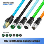 M12 Sensor Connector Wire CAT6 4Pin 8Pin A/D/X Code to RJ45 Adapter Ethernet Cable Industrial Camera Shielded Twisted Pair Line