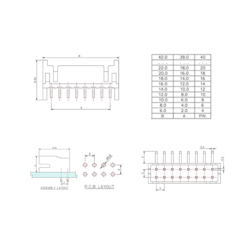 20PCS PHD 2.0 Double Row Connector 2MM Pitch Male Header 2 x 2P 3P 4P 5P 6P 7P 8P 9P 10 Pin PHD2.0 Straight Pin Bent Pin Socket