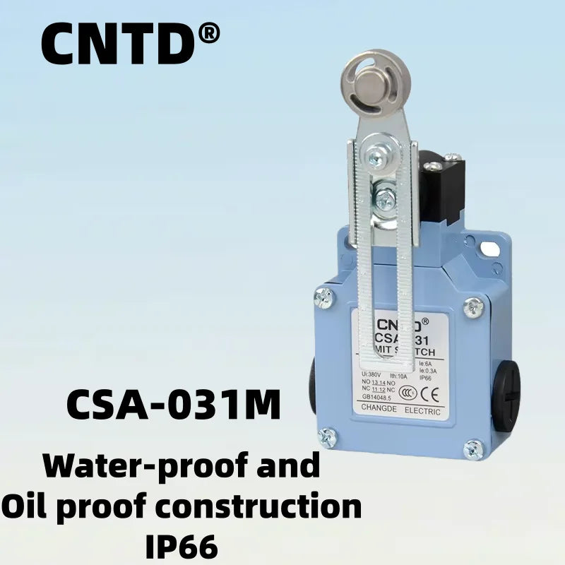 Limit Switch CNTD CSA‑031M Adjustable Metal Roller Lever IP66 10A 250VAC 1NO1NC Aluminum Housing Travel Switch for Industrial Ma