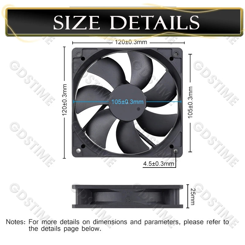 Gdstime 120mm USB PC Fan 5V 12V 24V 48V 12cm DC Brushless Cooling Fan 12025 2PIN 3PIN 4PIN Ball Computer Case Fan Waterproof Fan