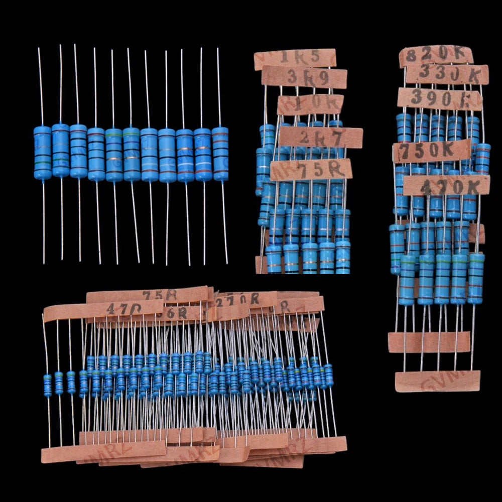 60Values 2W 3W 1/2W 1W 1% Metal film resistors kit dip 0.1R 100R 200R 300R 1K 2K 3K Resistor 0.1R-3K