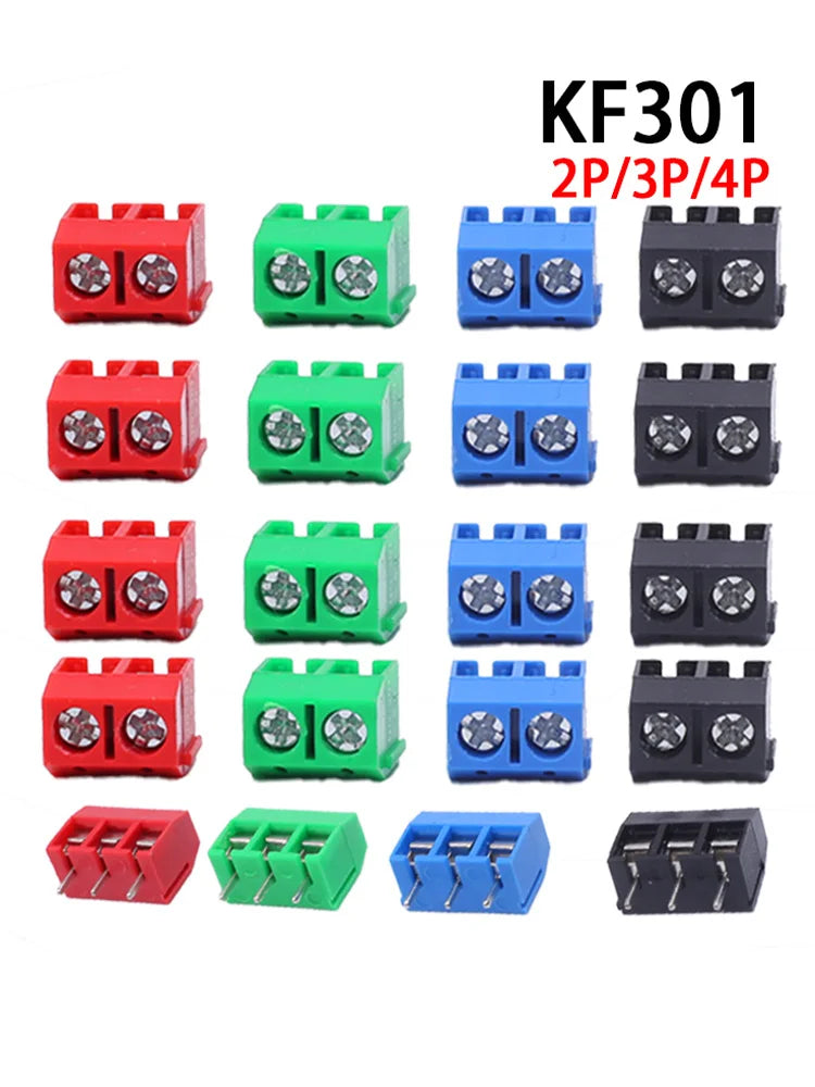 10/20/50Pcs/lot KF301-5.0-2P KF301-3P KF301-4P Pitch 5.0mm Straight Pin 2P 3P Screw PCB Terminal Block Connector Blue Green