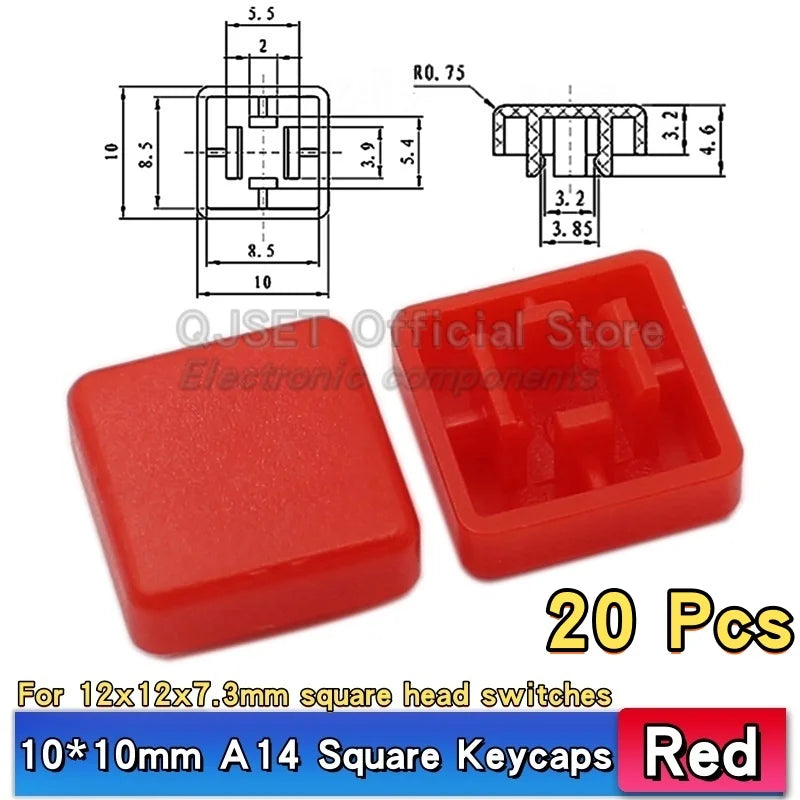 20 Pcs Tactile Pushbutton Switch 12*12*7.3MM Micro Switch Pushbutton A14 A24 Pushbutton Cover 12x12x7.3MM Square Head Pushbutton