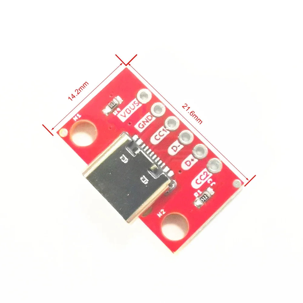 5PCS USB Type C Connector Board 3.1 Serial Basic Breakout Female  Board Red Adapter With Row Needles