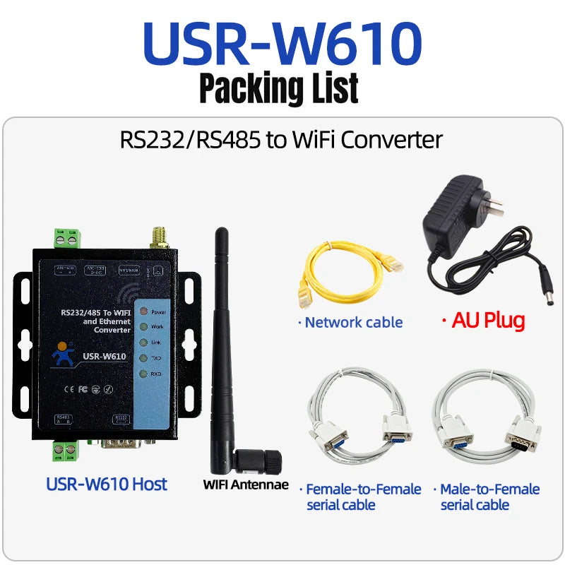 RS485 RS232 Serial to WiFi Device Server Modbus RTU to TCP Ethernet Converter Support Wireless Modbus Gateway Port PUSR USR-W610