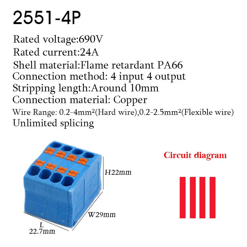 Wire Electrical Cable Wiring Connectors Push-in Terminal Block Multiple In Multiple Out Mount On Din Rail DIY Splicing