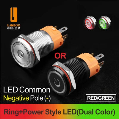 LANBOO LB16A Device Button Switch Chrome Plating/Aluminum Oxide Black/Optional 1NO1NC/5 Pin Latching/Momentary Optional