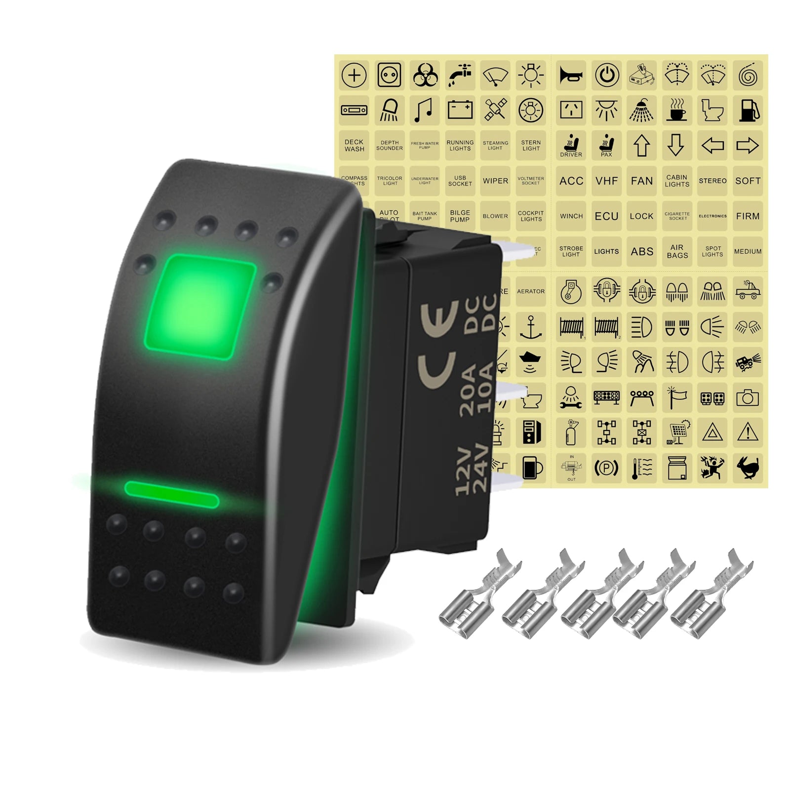 12V 20A White Lens Led Rocker Switch SPST / DPDT / Latching ON-OFF / Momentary (ON)-OFF-(ON) For Carling Switch Replace