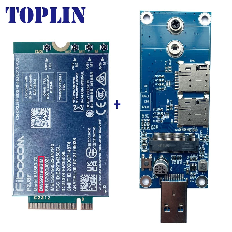 FM350-GL DW5931e-eSIM 5G M.2 Module P2J8F For Dell Latitude 5531 9330 3571 Laptop 4x4 MIMO GNSS Module