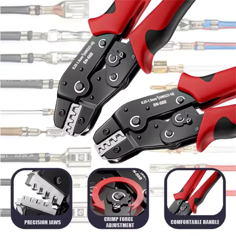 SN-58B Ratchet Crimping Tool, Dupont JST MOLEX TE Open Barrel Terminal Crimper for EPC PCIE SATA Pins 23-16AWG