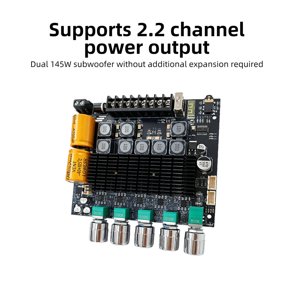 DC12‑24V ZK‑TB22 Audio Amplifier Module 75W+75W+145W+145W 2.2 Channel Bluetooth AUX USB PC Input Treble Bass Adjust